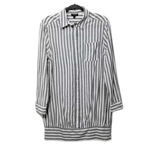 TOPSHOP Cotton Striped Button Front Tunic 8 - Picture 2 of 7